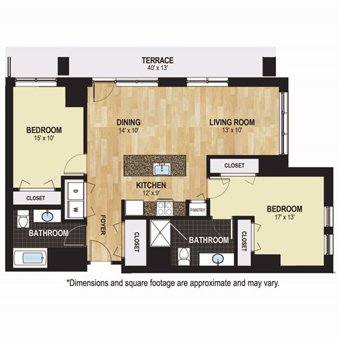 Floor plan for 2 beds, 2 baths, 1183 sqft